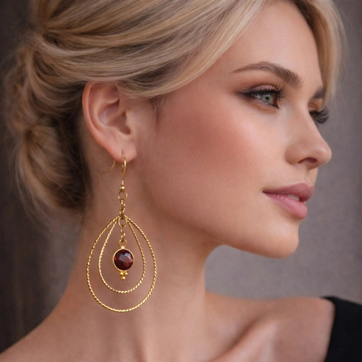 Boucles d' Oreilles " Atma " Grenat Moira Paris