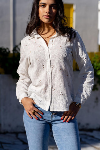 Camisa de jeans descoloridos