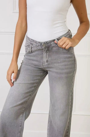 Jean SARAH JOHN "  JEAN GRIS Ceinture Asymétrique