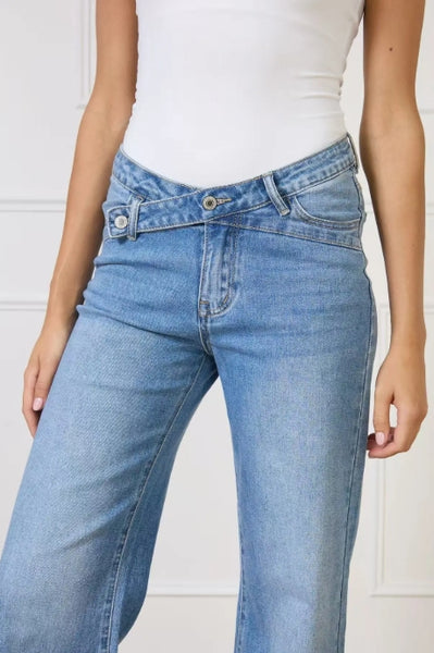Jean  "SARAH JOHN "  JEAN BLEU Ceinture Asymétrique