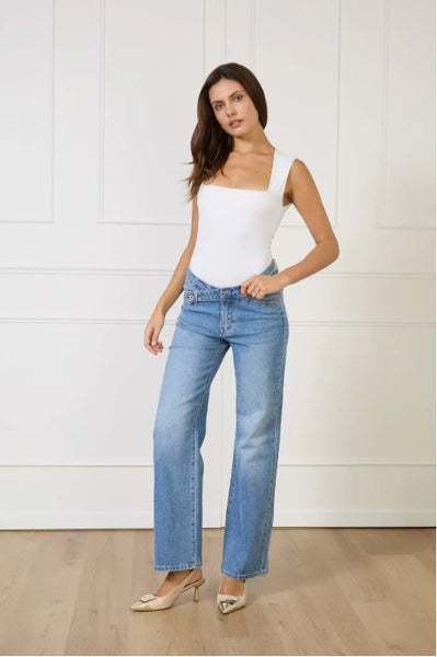 Jean  "SARAH JOHN "  JEAN BLEU Ceinture Asymétrique