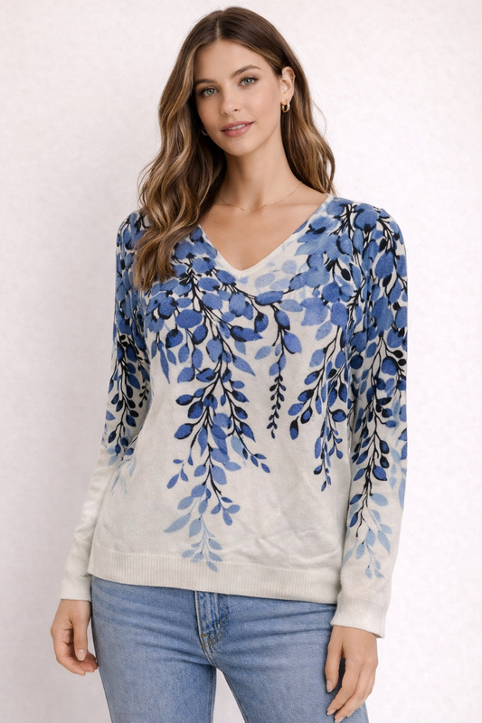 PULL DAMOD FEUILLAGE BLEU