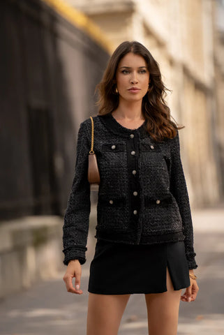 Veste Place du Jour  en Tweed  Noir