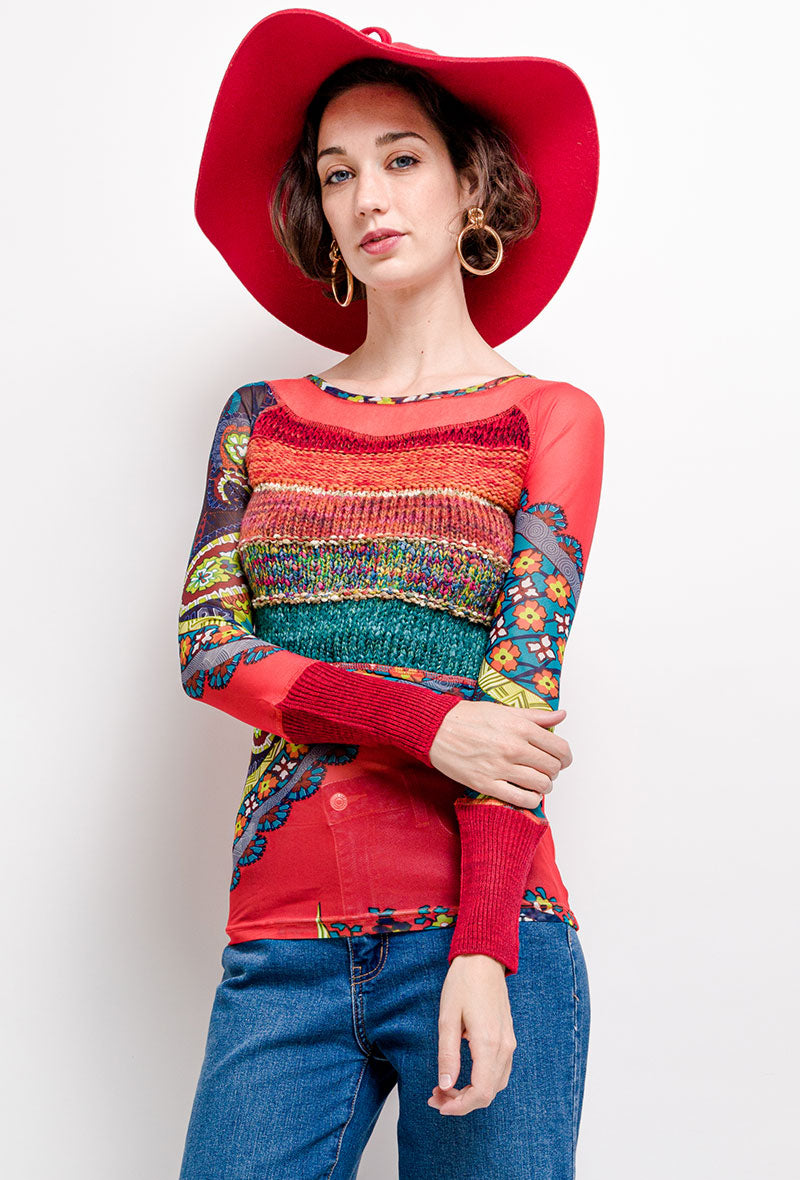 TOP LULU H PATCHORK ROJO